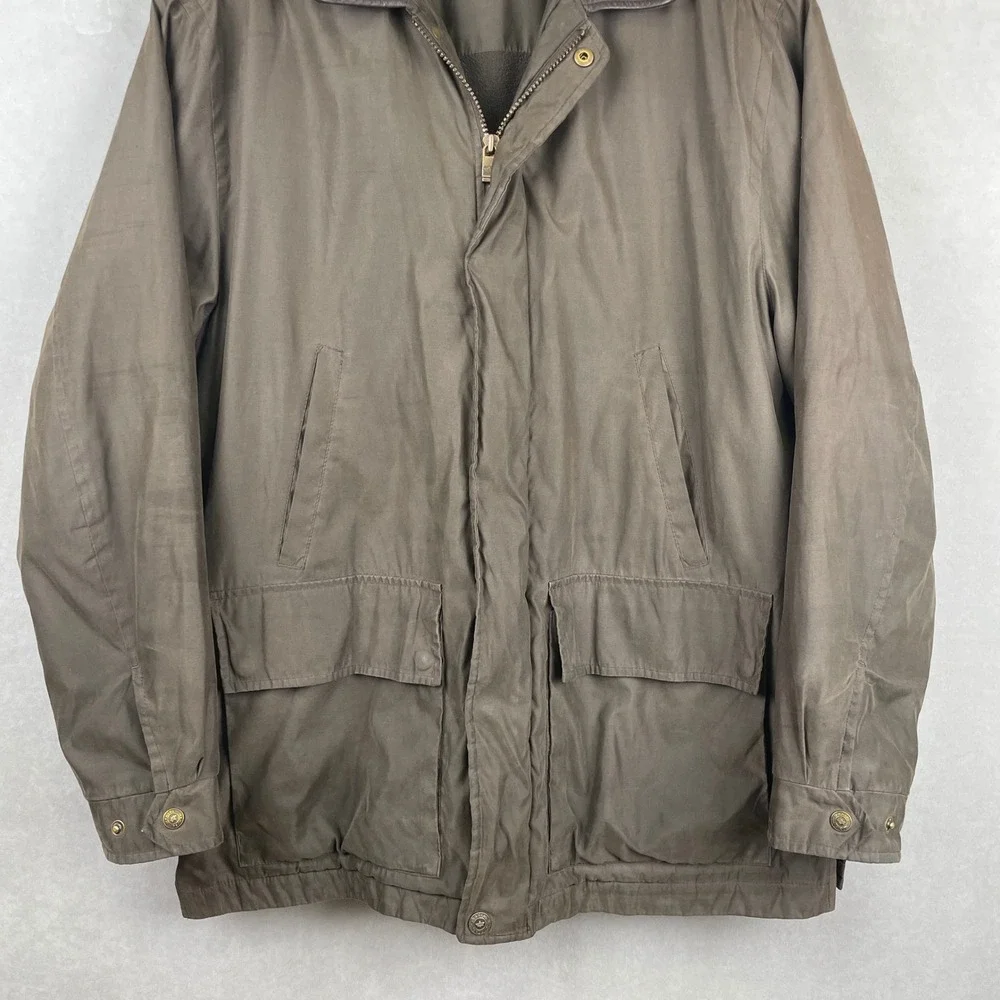 Dockers Mens Field Jacket‎ Olive Brown Resin Coated Fleece Quilted Lined L READ